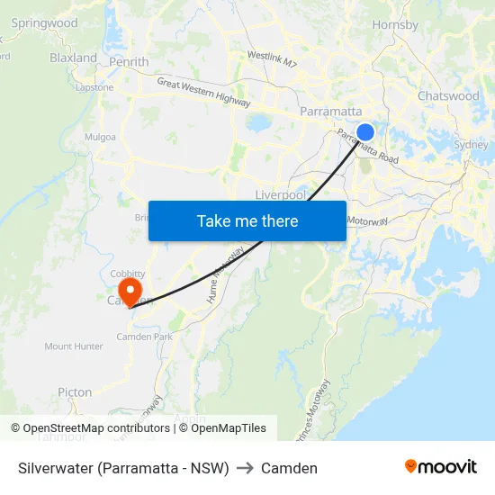 Silverwater (Parramatta - NSW) to Camden map