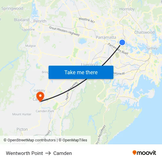 Wentworth Point to Camden map