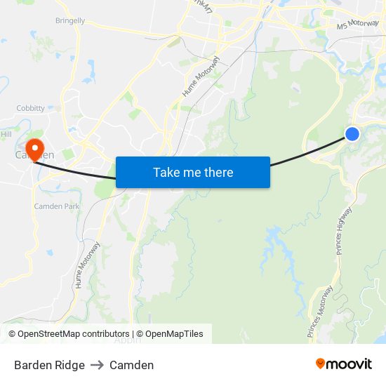 Barden Ridge to Camden map