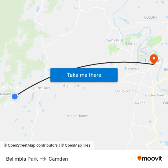Belimbla Park to Camden map
