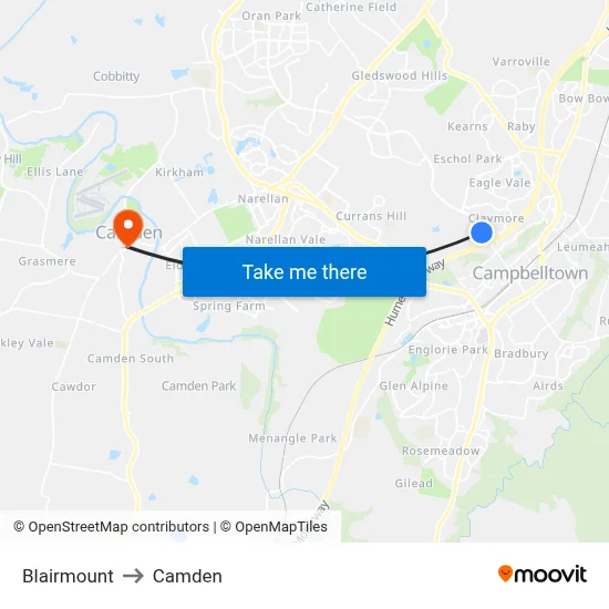 Blairmount to Camden map