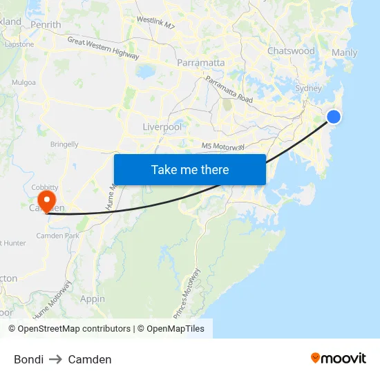 Bondi to Camden map