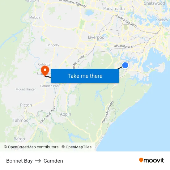Bonnet Bay to Camden map