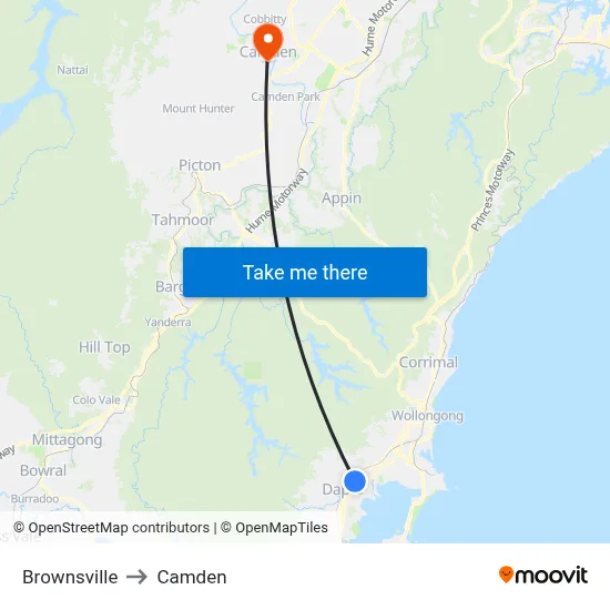 Brownsville to Camden map