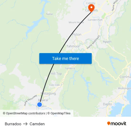 Burradoo to Camden map