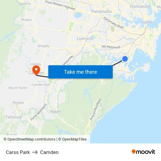 Carss Park to Camden map