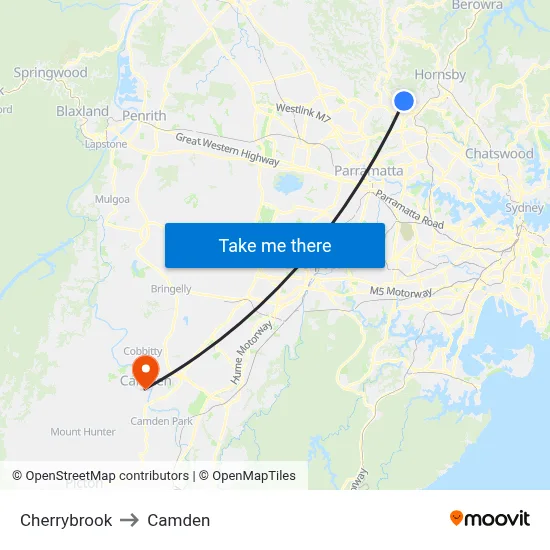 Cherrybrook to Camden map