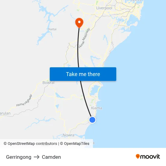 Gerringong to Camden map
