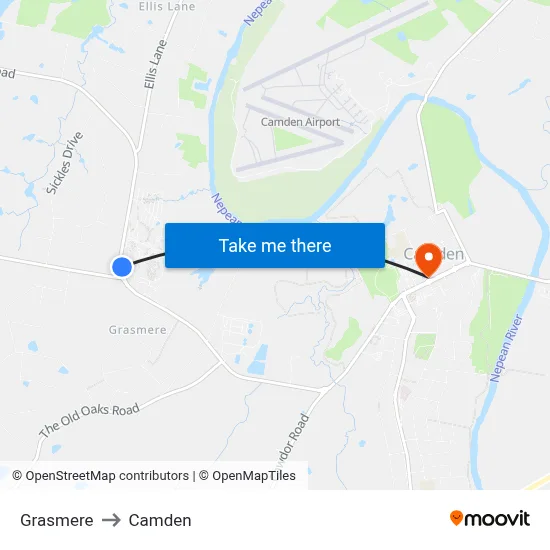 Grasmere to Camden map