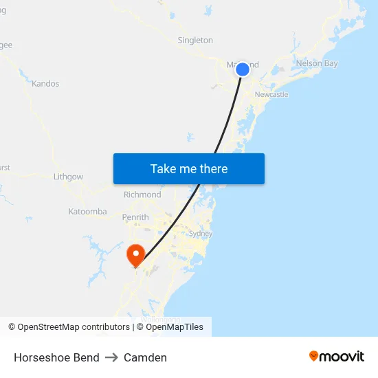 Horseshoe Bend to Camden map