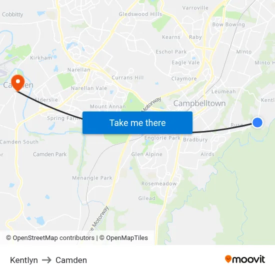 Kentlyn to Camden map