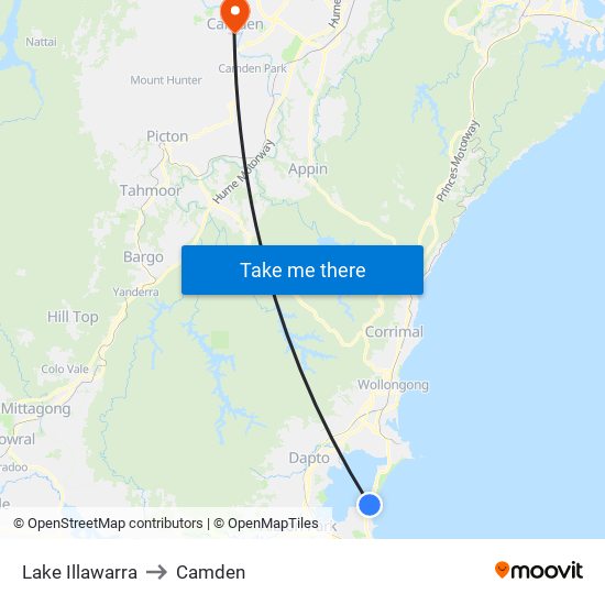 Lake Illawarra to Camden map