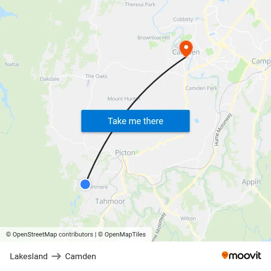 Lakesland to Camden map