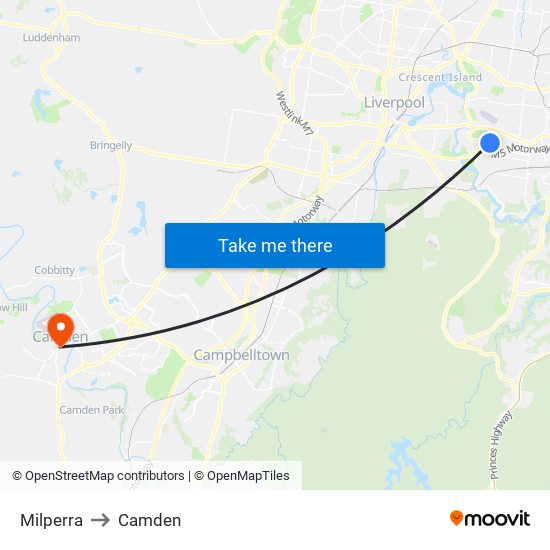 Milperra to Camden map