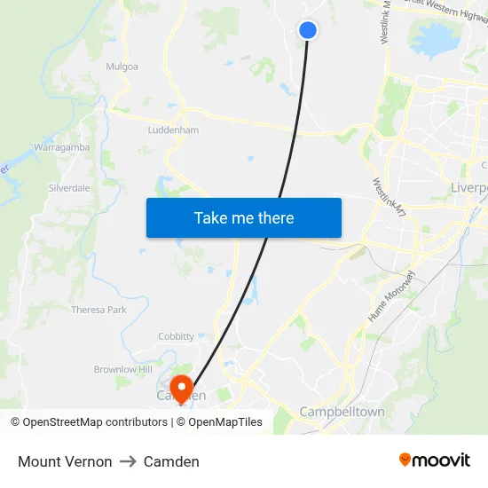 Mount Vernon to Camden map