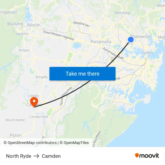 North Ryde to Camden map