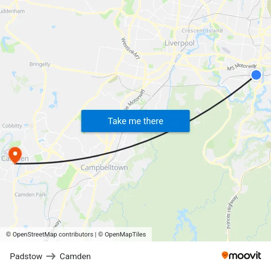 Padstow to Camden map