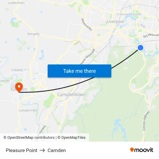 Pleasure Point to Camden map