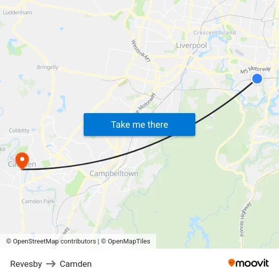 Revesby to Camden map