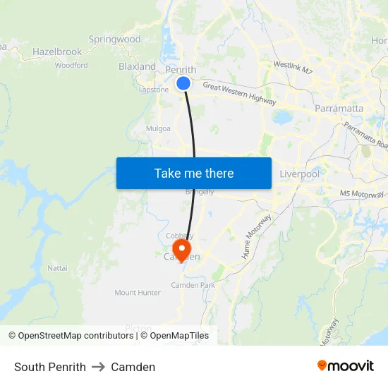 South Penrith to Camden map
