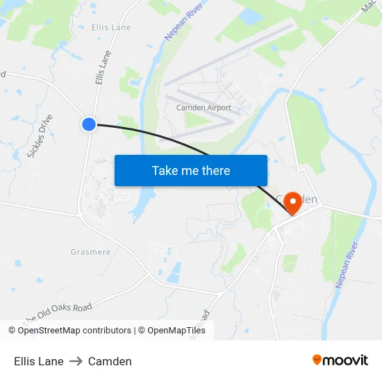 Ellis Lane to Camden map