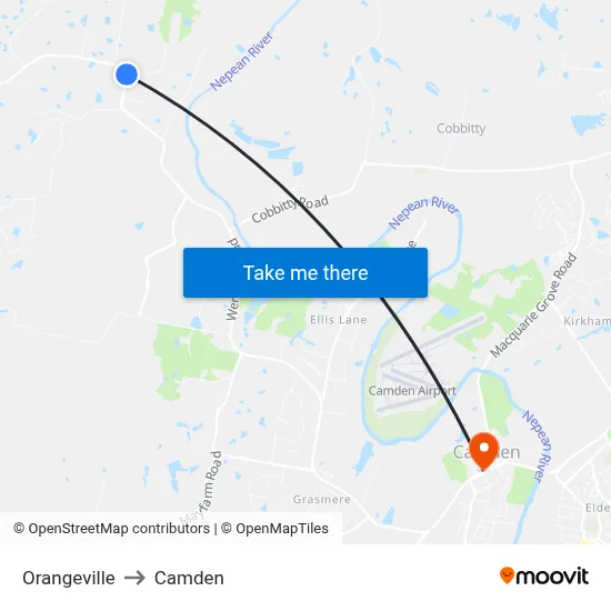 Orangeville to Camden map