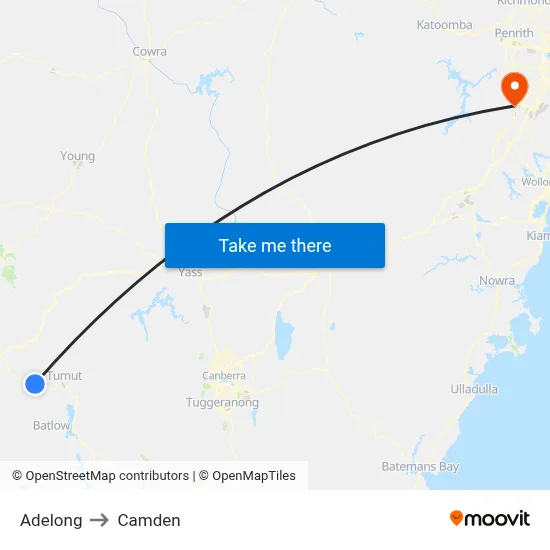Adelong to Camden map