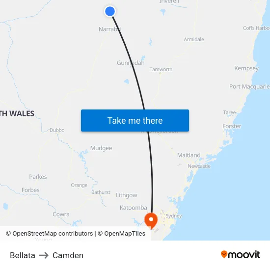 Bellata to Camden map