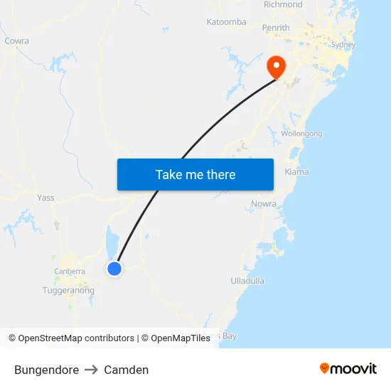 Bungendore to Camden map