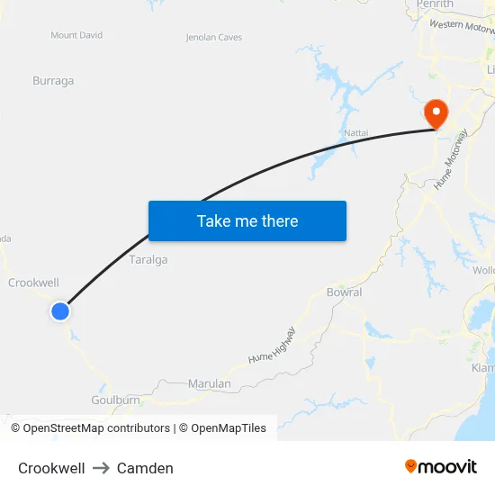 Crookwell to Camden map