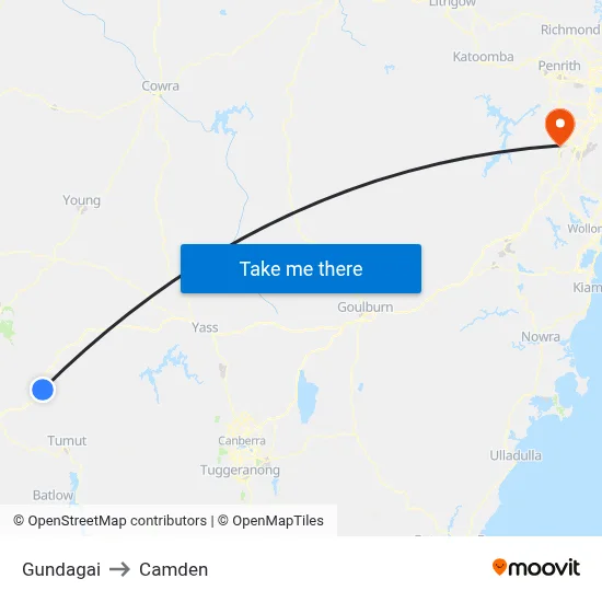 Gundagai to Camden map