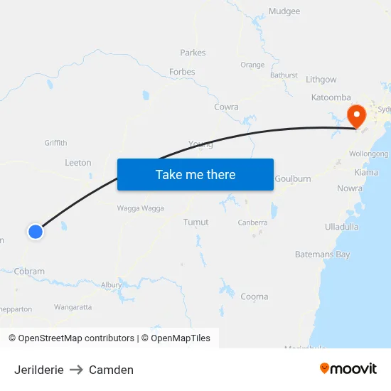 Jerilderie to Camden map