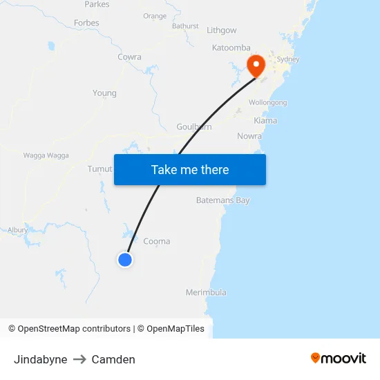 Jindabyne to Camden map