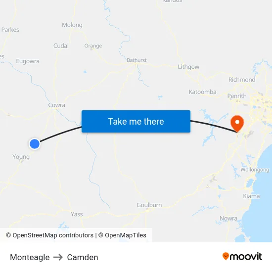 Monteagle to Camden map