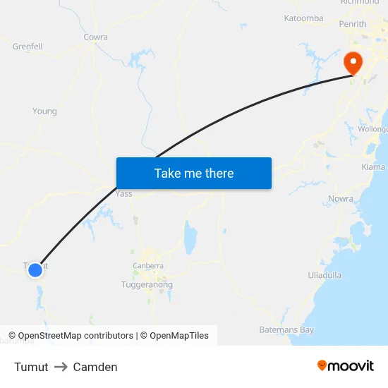 Tumut to Camden map