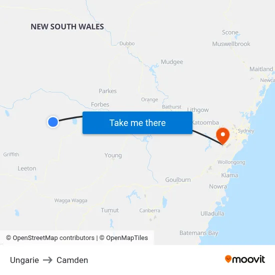 Ungarie to Camden map