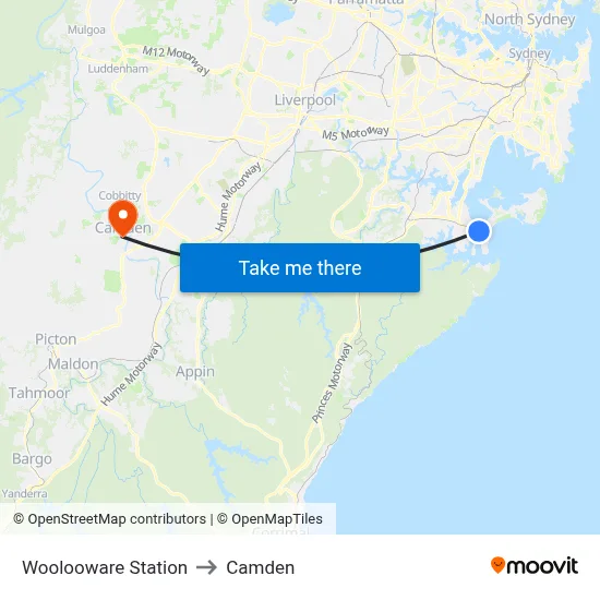 Woolooware Station to Camden map