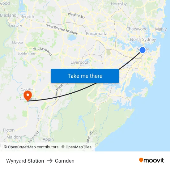Wynyard Station to Camden map