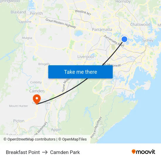 Breakfast Point to Camden Park map