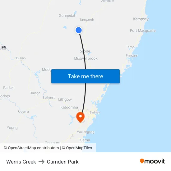 Werris Creek to Camden Park map
