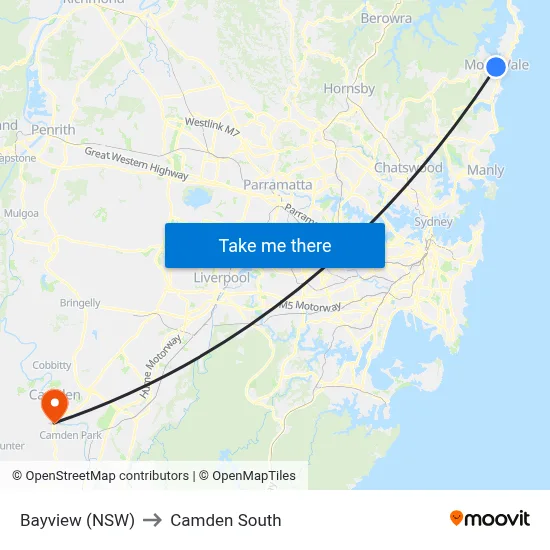Bayview (NSW) to Camden South map