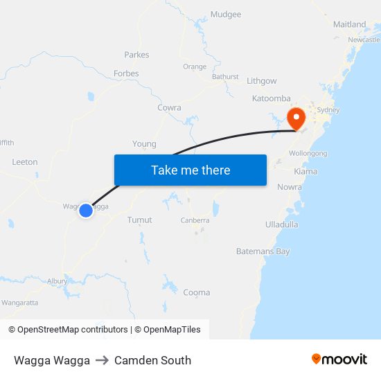 Wagga Wagga to Camden South map