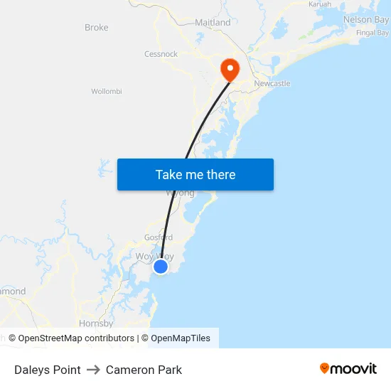 Daleys Point to Cameron Park map
