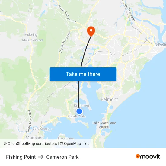 Fishing Point to Cameron Park map