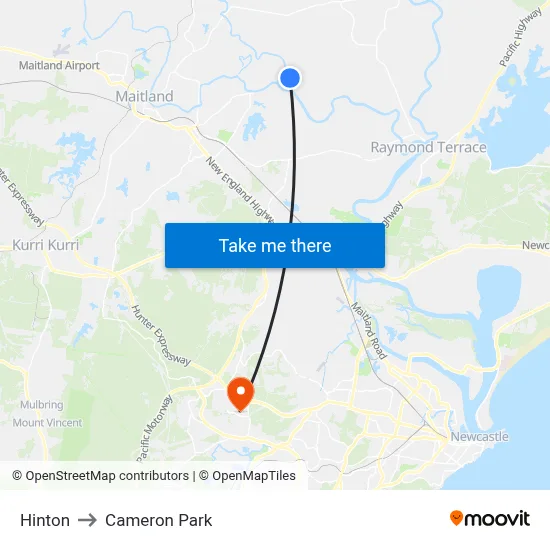 Hinton to Cameron Park map