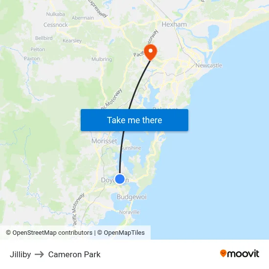 Jilliby to Cameron Park map