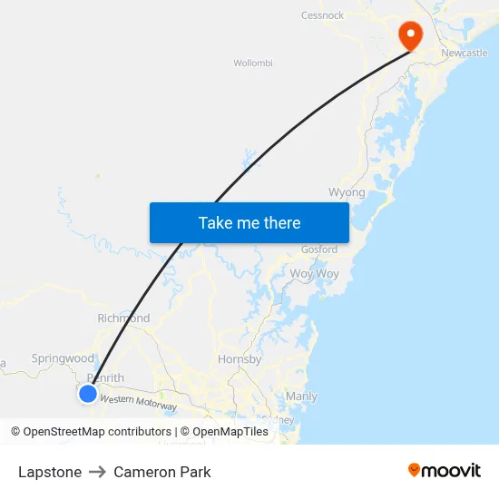Lapstone to Cameron Park map