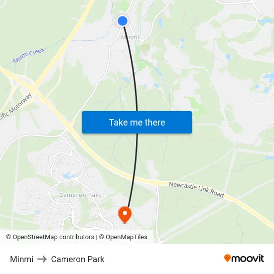 Minmi to Cameron Park map