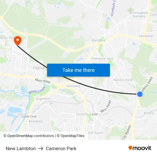 New Lambton to Cameron Park map