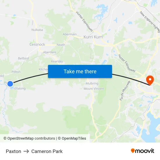 Paxton to Cameron Park map